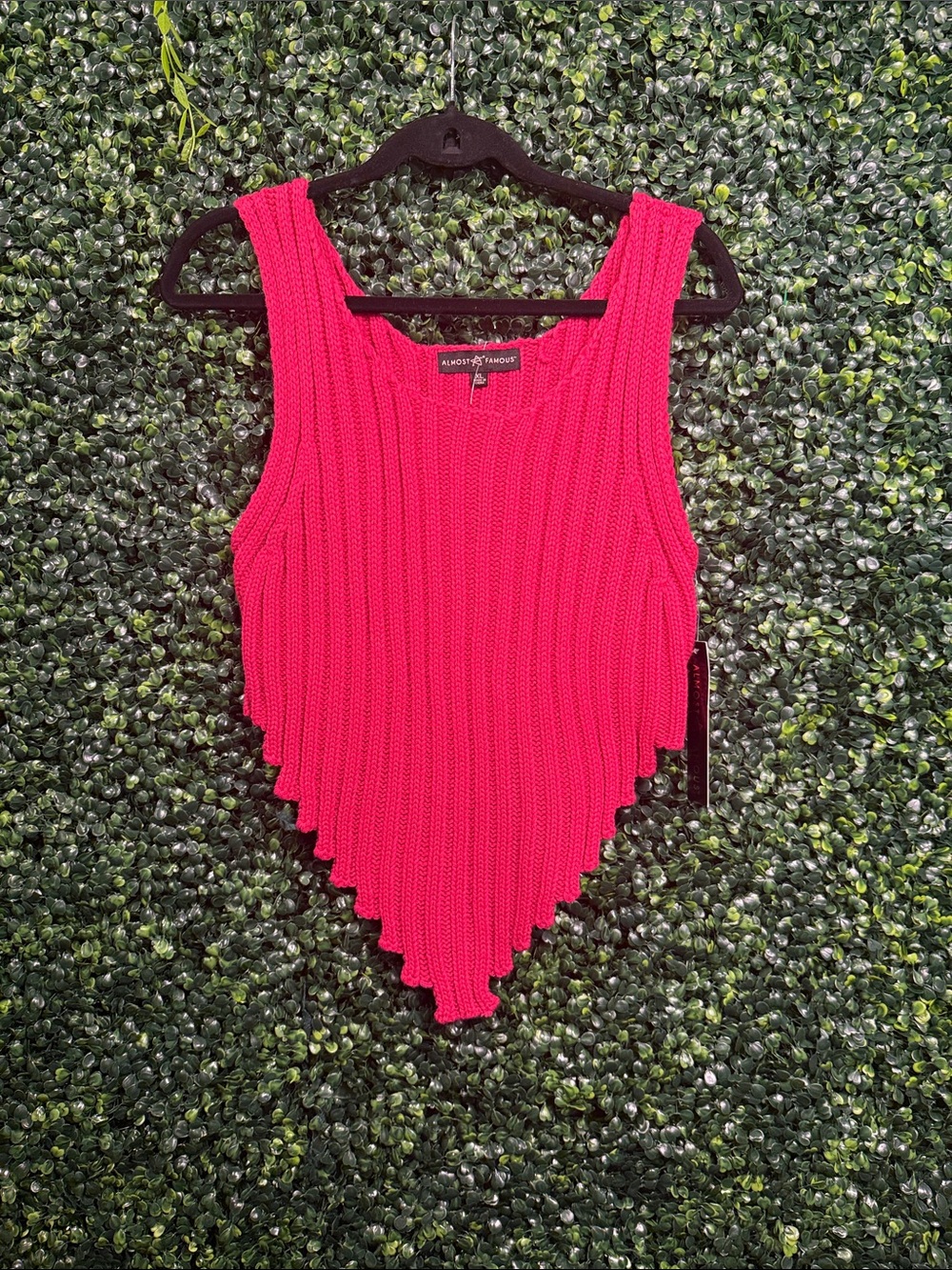 Almost Famous Bright Pink Ribbed Point-Hem Tank